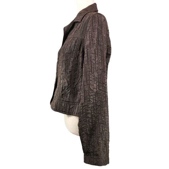 Chico's Lightweight Crop Jacket Size 0 (S/4) Brown Crinkled Textured Metallic - Picture 8 of 13